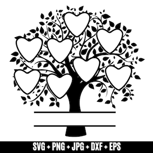 Árbol genealógico SVG de 8 miembros, Árbol de la vida SVG, Reunión familiar SVG, Árbol genealógico con corazón SVG, Árbol genealógico personalizado SVG de 8 nombres, Rama del árbol genealógico
