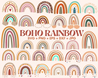 30 Boho rainbow svg bundle, cute rainbow svg, boho rainbow clipart, rainbow clipart, rainbow svg, hand drawn rainbow, boho stickers
