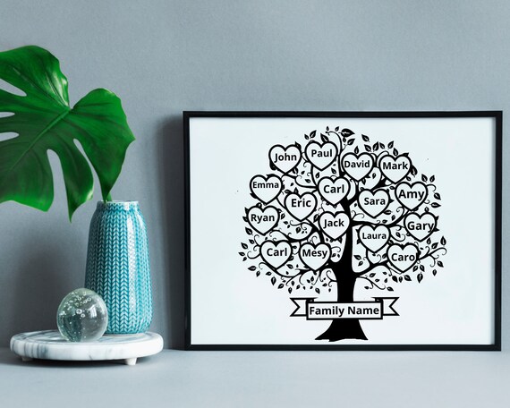 Family Tree Svg 16 Members, Tree Split Monogram, Family Heart Tree