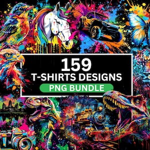 Lot de 159 modèles de t-shirts, modèles de t-shirts, sublimation de t-shirt png, T-shirt coloré pour homme femme et enfant, téléchargement numérique