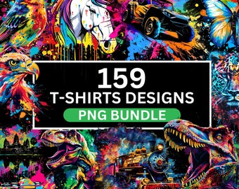 159 T-Shirt Graphic Designs Bundle, T-Shirt Designs, T-Shirt Sublimation Png, Colorful Tshirt Design  for Men Woman Kids, Digital Download