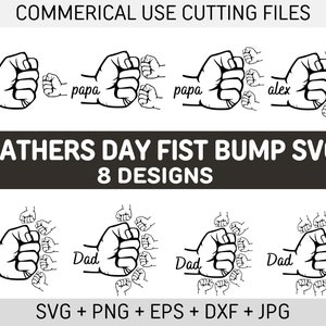 Ensemble fête des pères, conception de fête des pères, bébé enfant en bas âge enfant papa poing bosse SVG, nom personnalisé, téléchargement numérique coupe fichiers, SVG famille