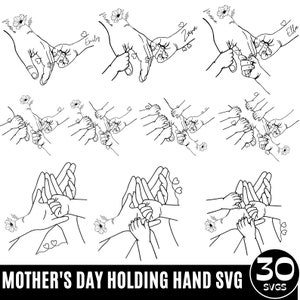 Gepersonaliseerd maximaal 7 kinderen bloemen Moederdag Holding Hand Svg png, 1-7 handen moeder/oma en kind Svg, Mama bloem, Moederdag bloemen