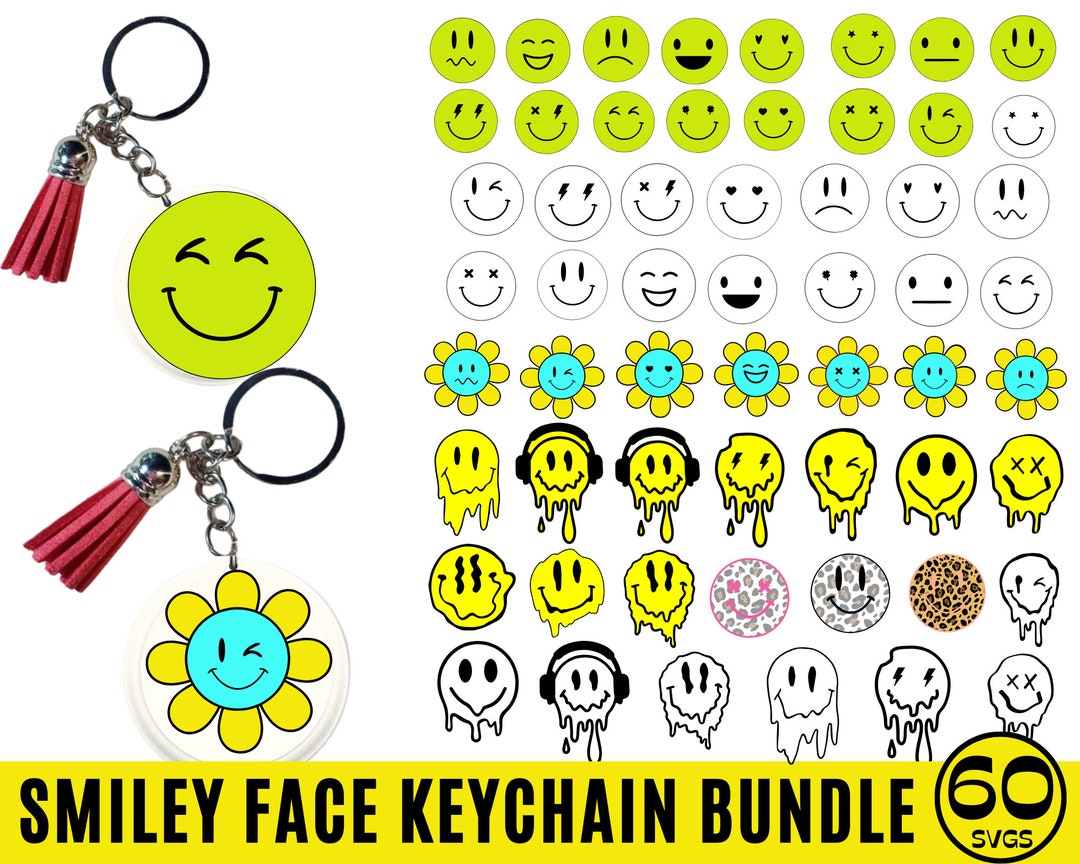 60 Smiley Face Keychain SVG, Retro Daisy Smiley Face Svg, Smile Key ...