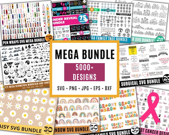 Mega SVG Bundle 5000 + Designs, Whole Shop SVG Bundle,  Bundle SVG, Family tree svg, Boho svg  bundle, Silhouette, Svg Files for Cricut