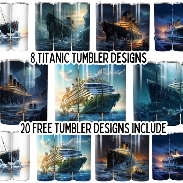 3D Titanic 20 oz Sublimation Tumbler Design,Titanic Straight Skinny Tumbler Wrap PNG, Titanic Ship Tumbler PNG, , Seamless Tumbler Wrap,