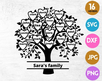 Family tree svg 16 members, Family reunion svg, Custom family tree svg 16 names, Family tree clipart, cricut svg, svg files for silhouette