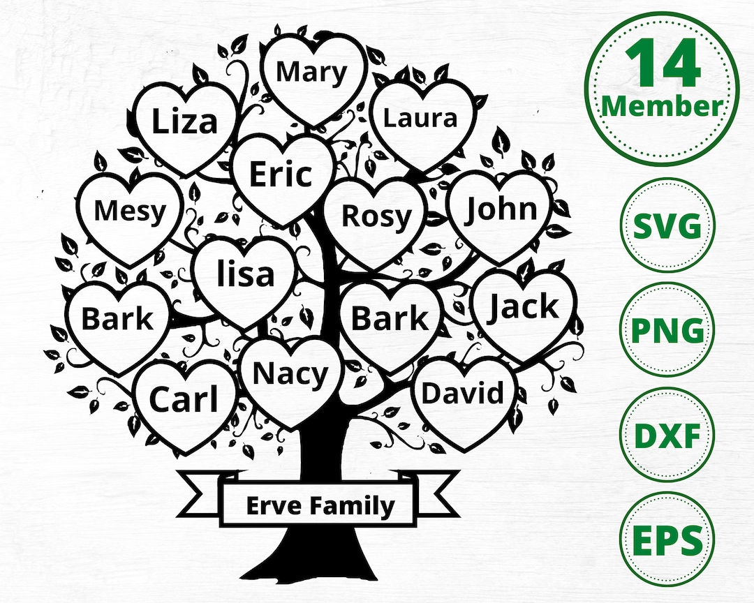 Family Tree Svg 14 Members, Family Heart Tree Svg, Family Reunion