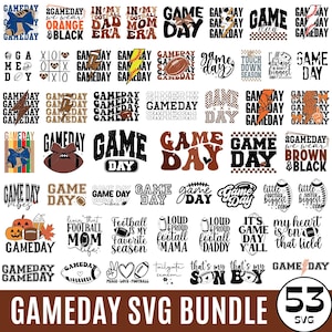 52 Game Day Svg-bundel, voetbalseizoen Svg, Coquette Football Svg, Game Day Lightning Bolt Designs, Game Day Png, Mom Game Day Shirts png