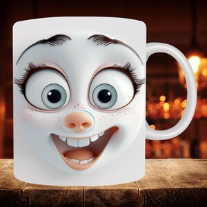Lustiger sarkastischer Becher 3D, lustige 3D-Gesichter Becherverpackung, 11 Unze und 15 Unze Becher Sublimation, lustige Karikaturgesichter Becher Png, digitaler Download