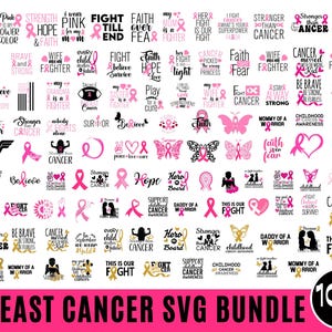 100 乳がん SVG バンドル、がん啓発 SVG、がん SVG、ピンクの啓発リボン、がんと闘う SVG、がんの名言 SVG、がんに立ち向かう SVG
