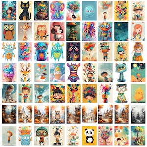 May include: A collection of 48 colorful digital illustrations featuring various characters, animals, and objects. The illustrations are in a cartoon style and include a variety of themes, such as nature, fantasy, and everyday life.