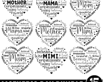 Heart Shape Mom Svg Bundle, Heart Shape Mother's day, Mama svg, Heart Shape Grandma svg, Mother's Day Gift svg, Mom Shirt svg
