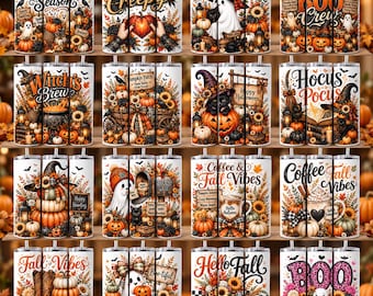 20+ Halloween Ghost Tumbler Wrap PNG Bundle, Cute Fall Pumpkin Sublimation, Kawaii Ghost Tumbler, 20 Oz Spooky Autumn Tumbler PNG