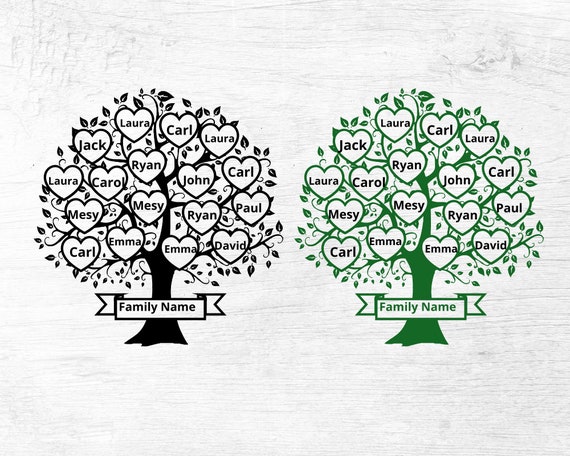 Family Tree Svg 17 Members, Family Heart Tree Svg, Family Reunion