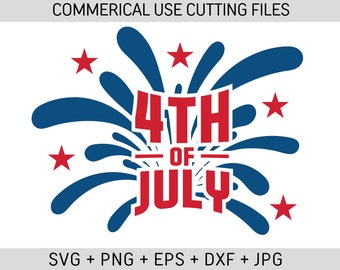 May include: A red and blue 4th of July design with fireworks and stars. The text reads "4th of July".
