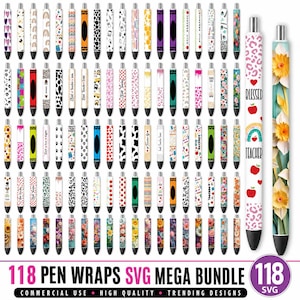 118 Pen Wraps Mega SVG Bundle, Teacher Pen Wrap, Glitter Pen patterns svg, epoxy glitter pen wrap svg, Pen Wrap Waterslides, Epoxy Pen Wraps