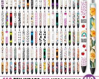 118 Pen Wraps Mega SVG Bundle, Teacher Pen Wrap, Glitter Pen patterns svg, epoxy glitter pen wrap svg, Pen Wrap Waterslides, Epoxy Pen Wraps