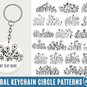 Floral Keychain SVG Bundle, Key Ring Svg, Keychain Pattern Svg, Round Wristlet Keychain Svg, Acrylic Keychain svg, Cut File Digital Download