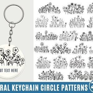 Bloemen sleutelhanger SVG-bundel, sleutelhanger Svg, sleutelhanger patroon Svg, ronde schoudertasje sleutelhanger Svg, acryl sleutelhanger svg, gesneden bestand digitale download