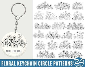 Floral Keychain SVG Bundle, Key Ring Svg, Keychain Pattern Svg, Round Wristlet Keychain Svg, Acrylic Keychain svg, Cut File Digital Download