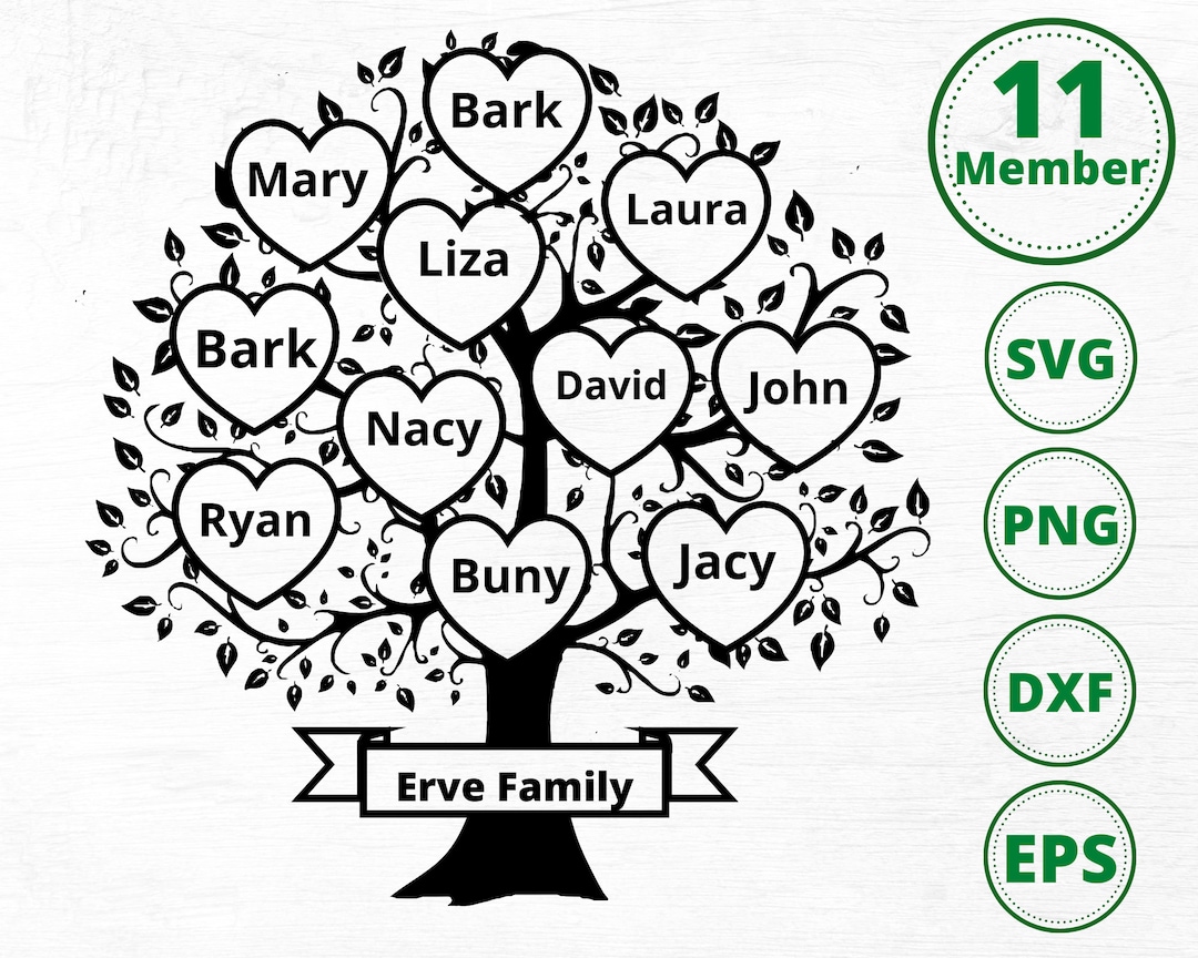 Family Tree 11 Member Svg, Family Reunion Svg, Family Heart Tree Svg ...