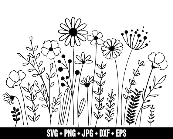 Wildflowers svg, floral frame svg, , Bouquet SVG, Floral svg, Split monogram svg nature svg, flower sketch svg,  Minimalist Flower Bouquet,