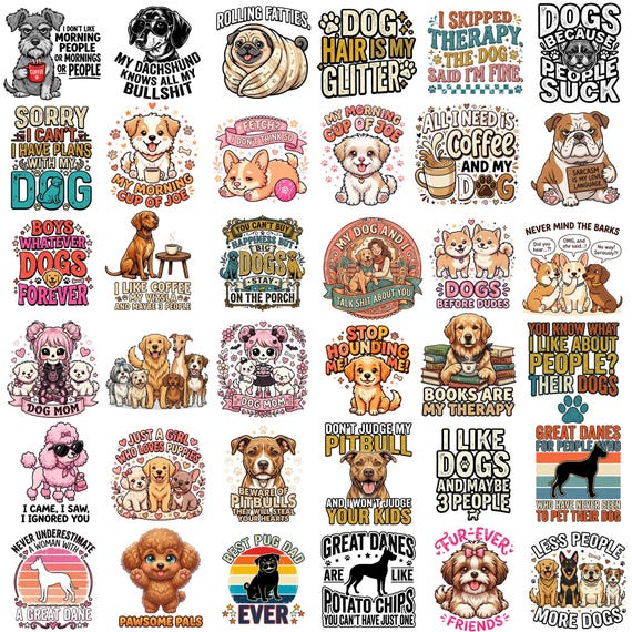 75+ Baby Dog PNG Bundle, Funny Dog Quotes, Dog Lover Clipart, Cute Puppy Sublimation PNG, Humorous Puppy Sublimation, Digital Download