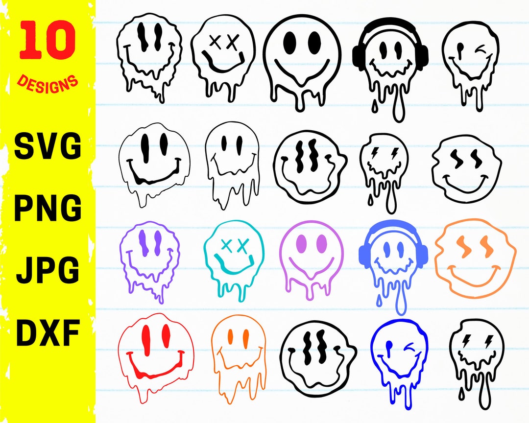 Melting smiley face PNG digital download dripping face decal cricut  silhouette cutfile decal shirt print and cut