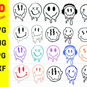 Geschmolzenes Smiley Gesicht Bundle, schmelzendes Smiley Gesicht, Smiley Clip Art, Smiley svg, Smiley png