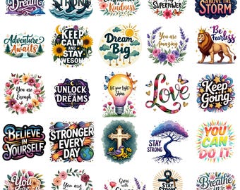 Inspirational Quotes Clipart PNG Bundle,Positive Motivational Sayings,Colorful Typography Art, Uplifting Affirmation Designs,Quotes Graphics