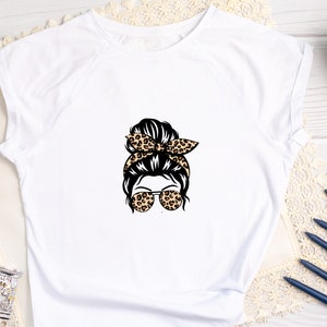 Leopard Messy Bun SVG, Mom Life SVG, Leopard Messy Bun haar svg, Messy Bun schedel svg, Messy Bun Cut bestand Cricut, Silhouet, Dxf, Svg afbeelding 6