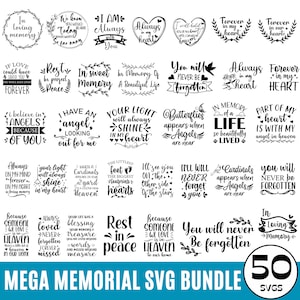 Mega Memorial Svg Bundle, Svg citations commémoratives, Svg Rest in Peace, Cardinal Svg, Svg souvenir affectueux, Ciel svg, Svg souvenir, eps, dxf, png