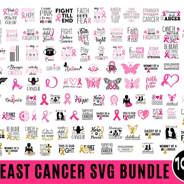 100 Breast Cancer Svg Bundle, Cancer Awareness Svg, Cancer Svg, Pink Awareness ribbon , Fight Cancer Svg, Cancer Quote Svg,tackle cancer svg