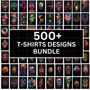 500+ T-Shirt PNG Bundle, vivaci disegni astratti e animali, perfetti per abbigliamento personalizzato, artigianato fai da te e regali, download digitale
