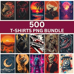 500 T-Shirt Designs Bundle, buntes Tshirt PNG, künstlerische T-Shirt Designs, modernes T-Shirt für Männer Frau Kinder, digitaler Download