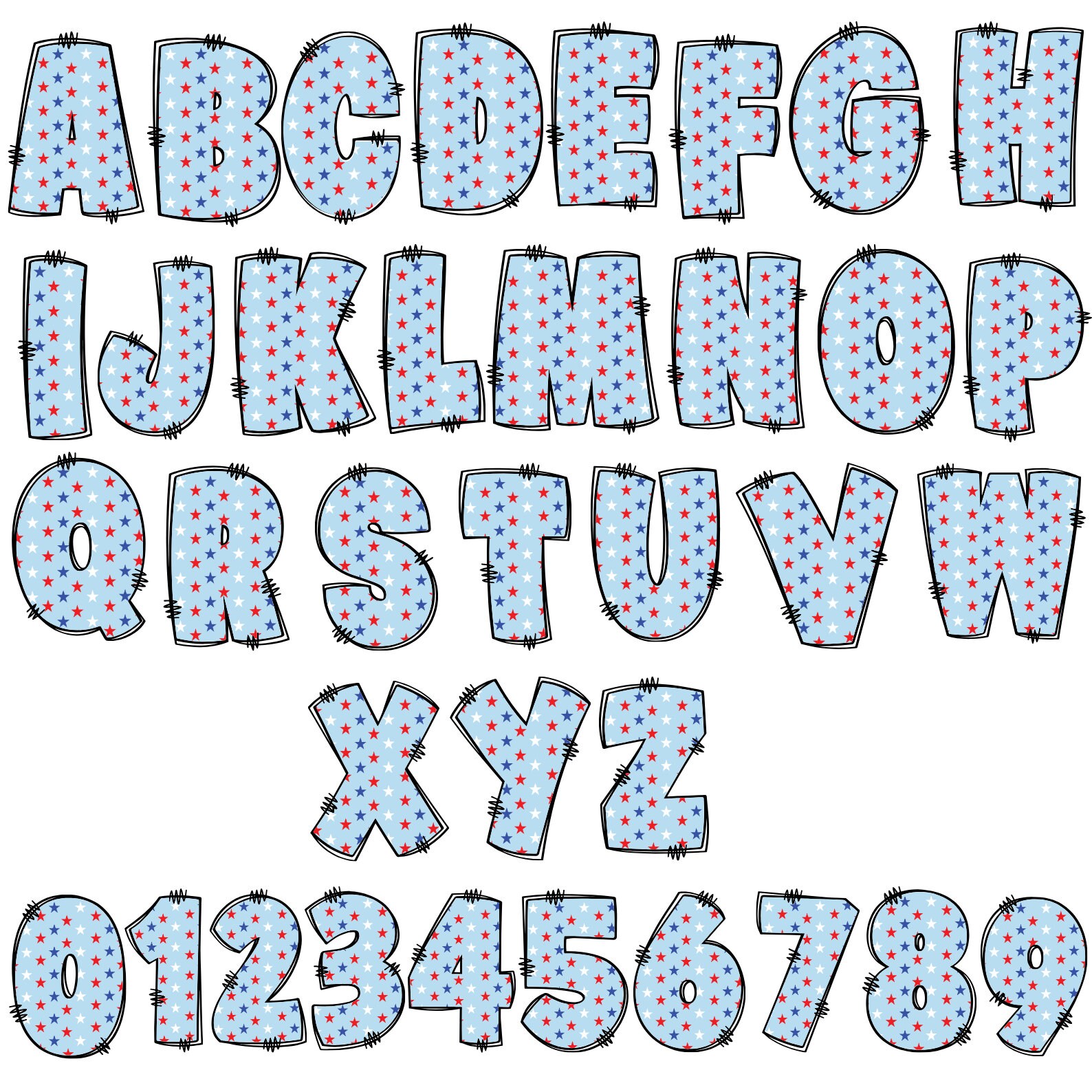 4TH July USA Doodle Letters Png Bundle, Patriotic Doodle Alphabet, USA ...