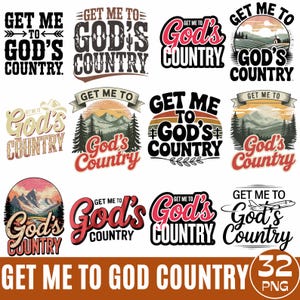 32 Get Me to God's Country PNG Bundle, modèles occidentaux de sublimation chrétienne, citations de foi rustique, clipart amateur de musique country, numérique PNG