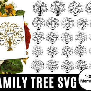 Stamboom svg bundel 1-30 leden, familiereünie Svg, levensboom Svg, familie hart boom Svg, boomtak Svg, boom monogram svg Circut
