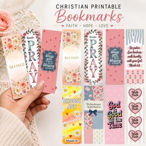 24 Christian Printable Bookmarks PNG Bundle, Bible Verse Scripture Set, Faith Encouragement Reading Marker, Religious Gift, Digital Download
