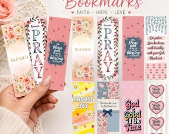 24 Christian Printable Bookmarks PNG Bundle, Bible Verse Scripture Set, Faith Encouragement Reading Marker, Religious Gift, Digital Download