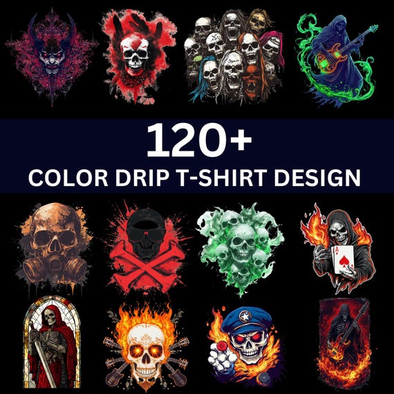 120+ Skull T-Shirt Design PNG Bundle, Ghost Rider, Gothic Horror Clipart, Fire Skull Graphics, Dark Fantasy Art, Skeleton and Horror Clipart