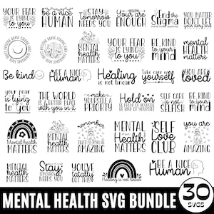Geestelijke gezondheid SVG bundel, zelfliefde Svg, geestelijke gezondheid bewustzijn Svg, positieve citaten, motiverende Svg, Cricut Cut SVG, digitale download
