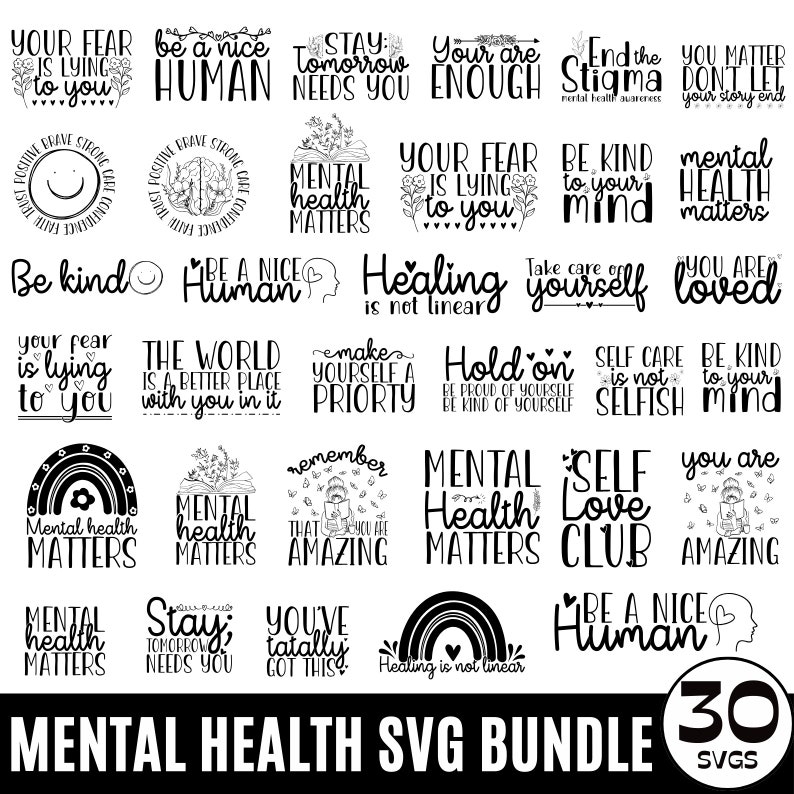 Mental Health SVG Bundle, Self Love Svg, Mental Health Awareness Svg ...