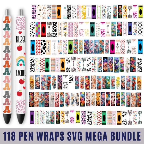 Lot de 118 stylos mega SVG, wrap pour professeur, motifs de stylo scintillant svg, wrap svg pour stylo à paillettes époxy, stylo wrap toboggans aquatiques, wraps de stylo époxy