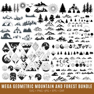 MEGA Geometric mountain and forest BUNDLE, Mountain svg hand drawn, Forest Tree svg, outdoors adventure svg, landscape svg, Mountain Forest