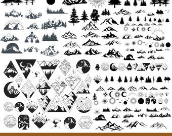 MEGA Geometric mountain and forest BUNDLE, Mountain svg hand drawn, Forest Tree svg, outdoors adventure svg, landscape svg, Mountain Forest