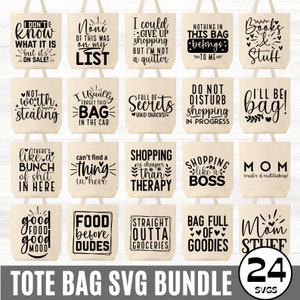 24 draagtas citaten SVG-bundel, grappige citaten SVG, draagtas SVG, draagtas png, grappige draagtas gezegden, canvas draagtas gesneden bestanden voor de cricut