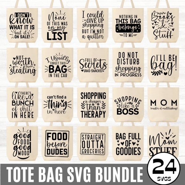 24 Tote Bag Citations Svg Bundle, Funny Quotes svg, Tote bag Svg, Tote Bag Png, Funny Tote Bag Sayings, Canvas Tote Bag Cut fichiers pour cricut