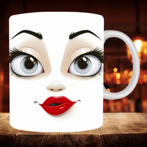 3D lustige Gesichter Becher Wrap, 11 Unze und 15 Unze Becher Sublimation, lustiger sarkastischer 3D Becher, lustiger Cartoon Gesichter Becher Png, digitaler Download